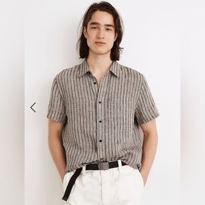 Madewell linen perfect shirt sleeve shirts coal stripes